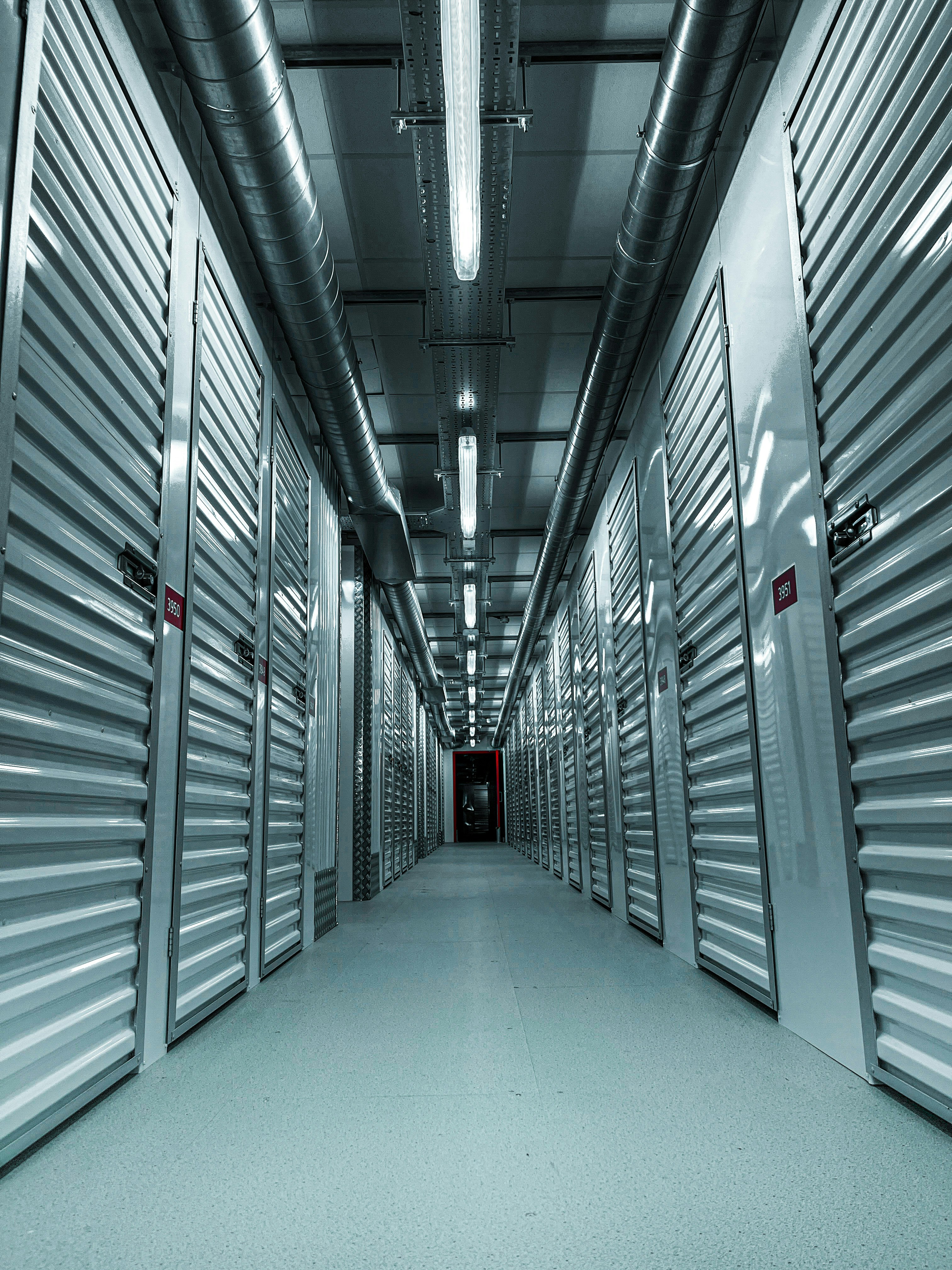 Industrial self-storage corridor with ventilation and HVAC systems
